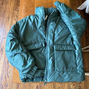 Fabletics Teal Puffer Jacket Winter Coat Adjustable Sides